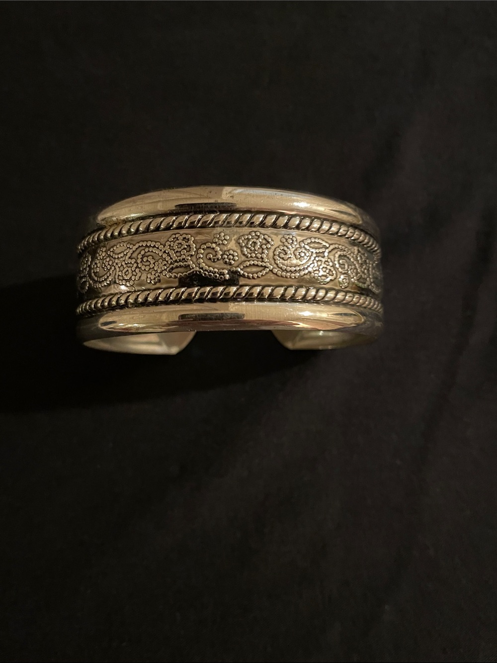 Tin Silver-Tone Engraved Metal Cuff Bracelet